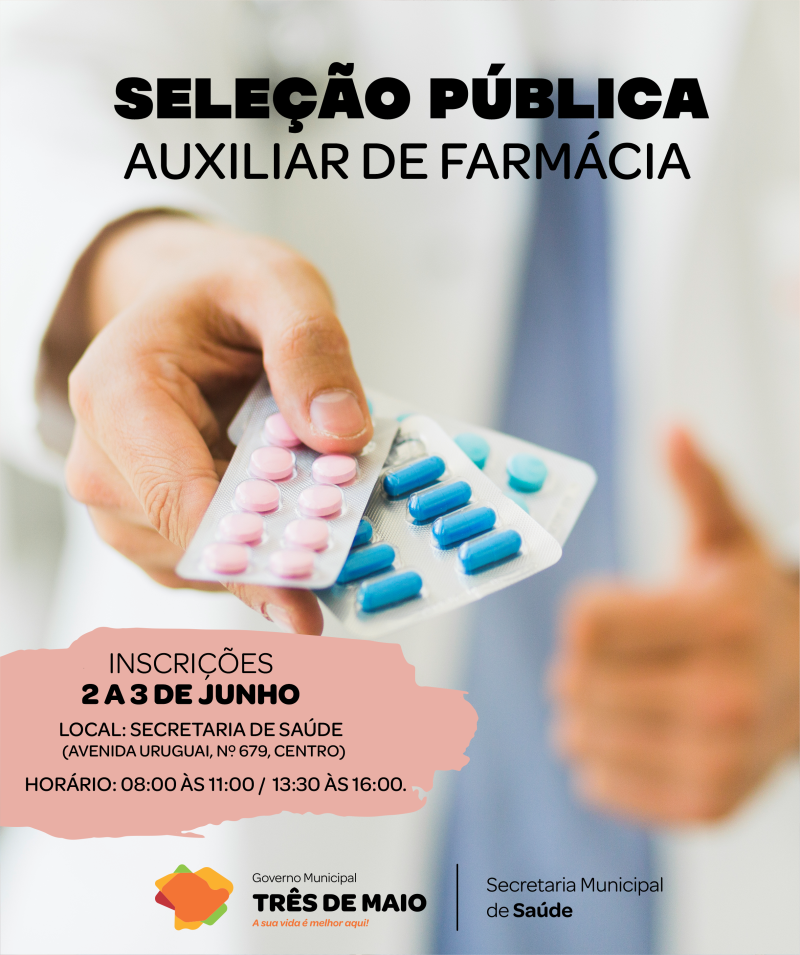 Secretaria de Saúde realizará processo seletivo para auxiliar de farmácia
